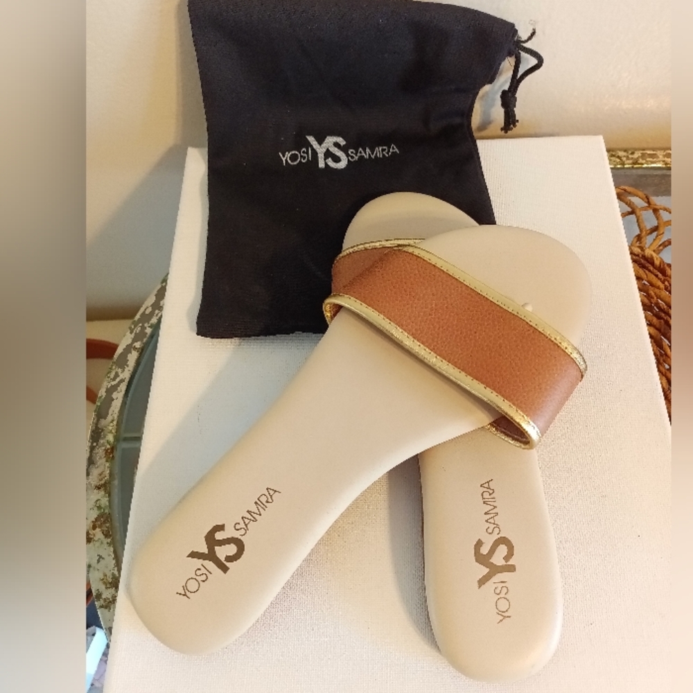 Yosi Samra brown and gold slides size 10